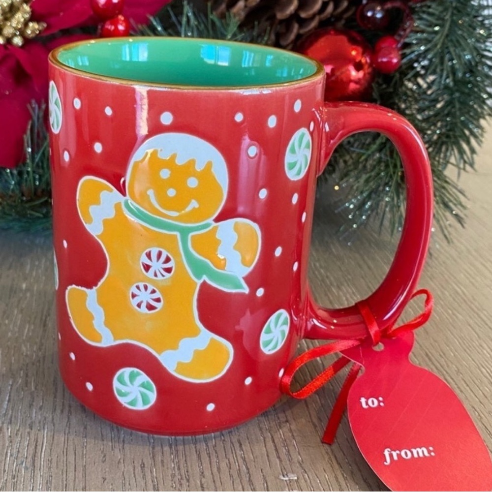 Gingerbread  Candy Cane Christmas Mug Green Interior